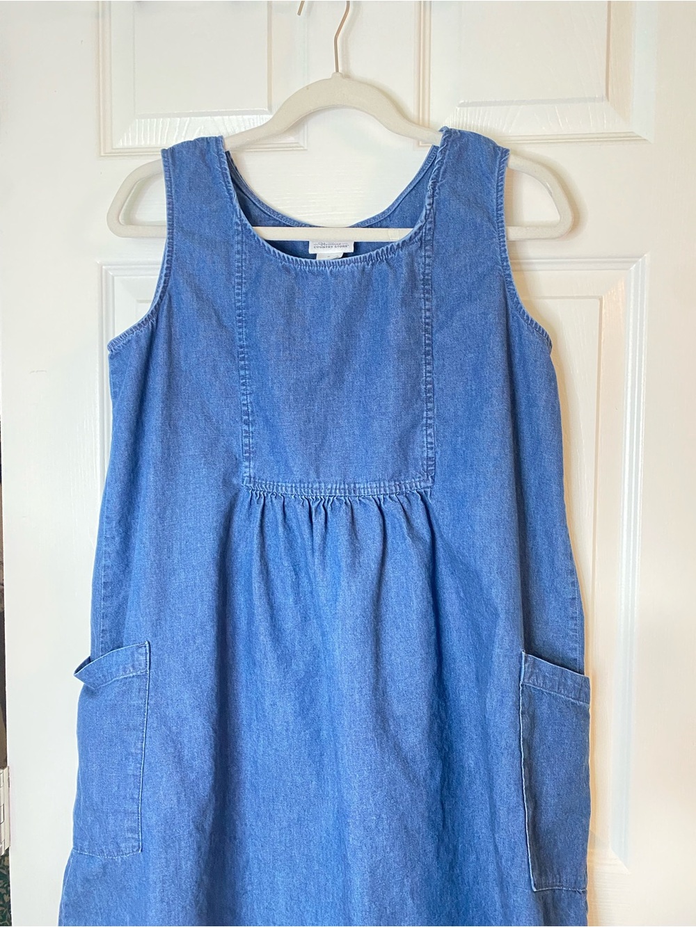 Denim Midi Pinafore Dress in Light Blue